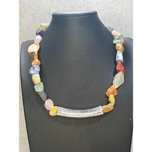 Israel 925 Chunky Gemstone Necklace rainbow organic oversize maximalist